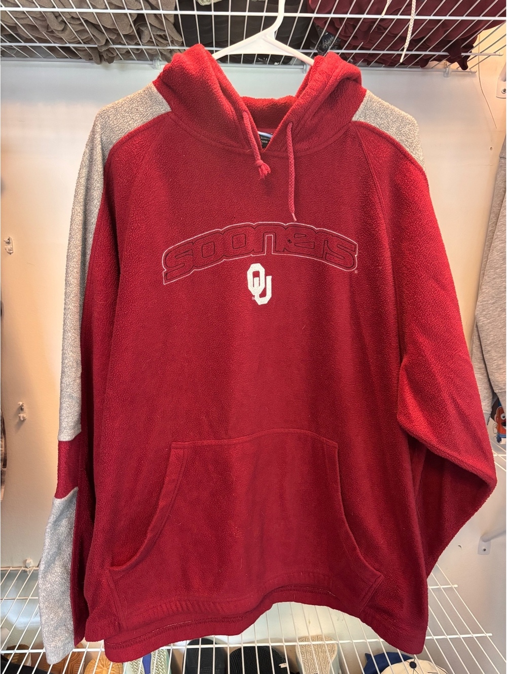 Oklahoma Sooners NCAA Red and Gray Fleece Pullover Hoodie XL